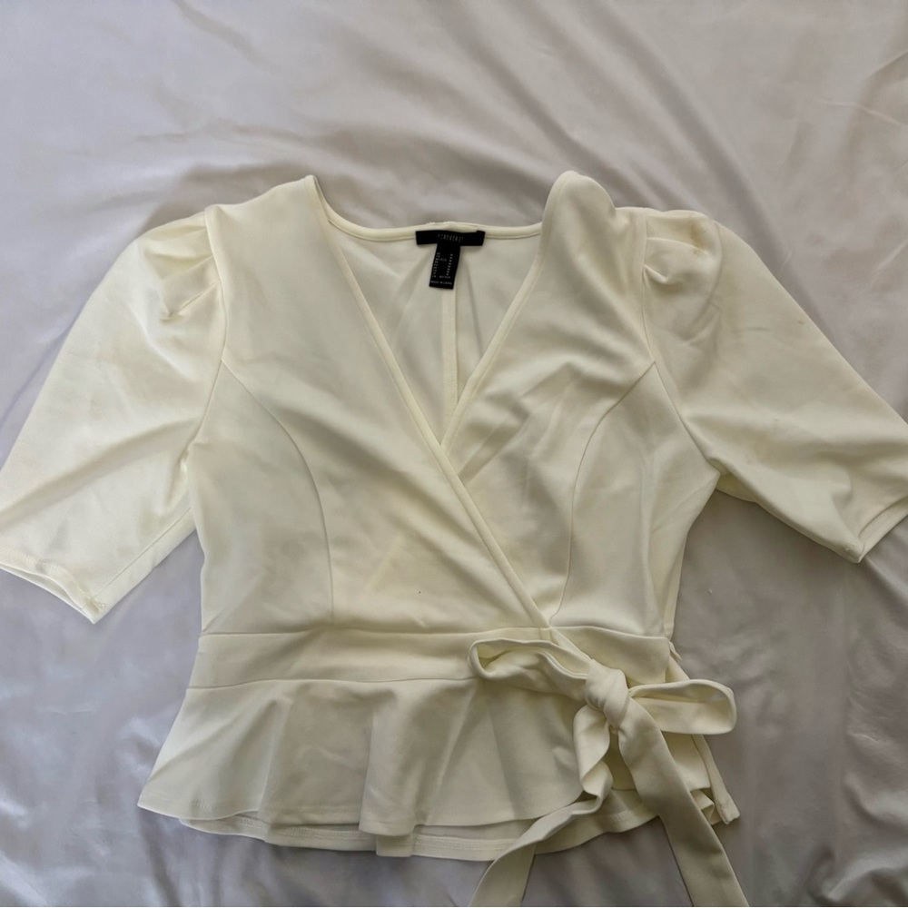 Forever 21 Cream Peplum Wrap Blouse